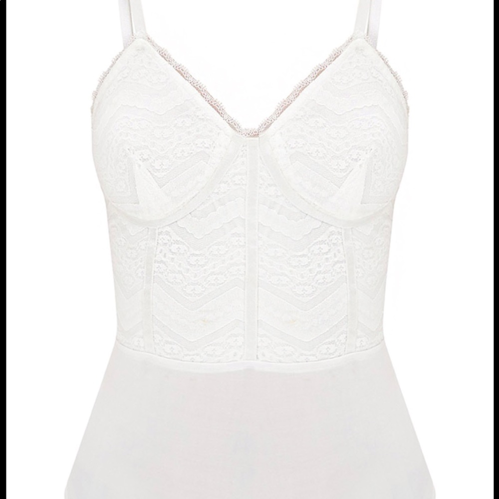 Prettylittlething white lace panelled bodysuit